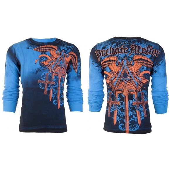 ARCHAIC by AFFLICTION Men's Long Sleeve THERMAL Shirt DAVENTRY Biker Blue $58 - Picture 8 of 8